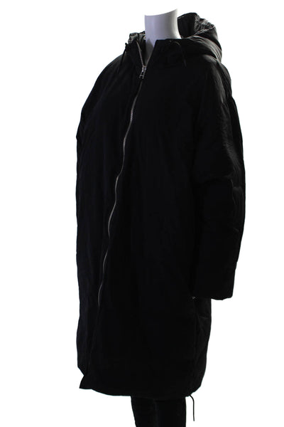 Everlane Womens Hooded Two Pocket Long Sleeve Zip Up Longline Coat Black Size XL