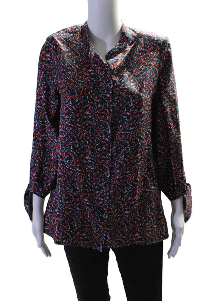 Dovima Womens Long Sleeve V Neck Abstract Silk Shirt Navy Multi Size Medium