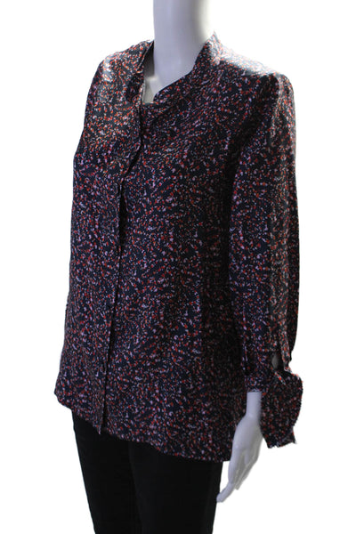 Dovima Womens Long Sleeve V Neck Abstract Silk Shirt Navy Multi Size Medium