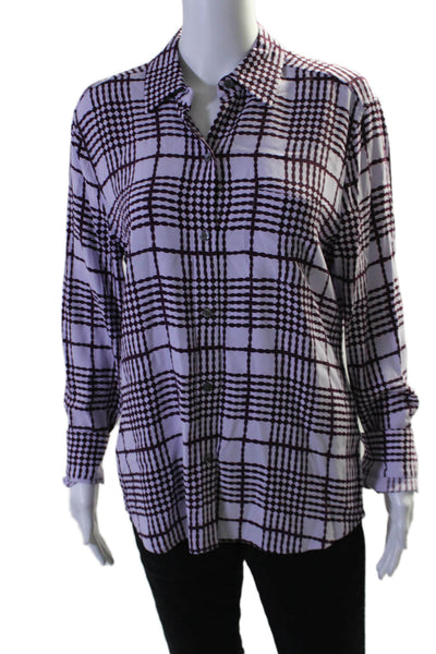 Equipment Femme Womens Button Front Collared Plaid Shirt Purple Size Medium