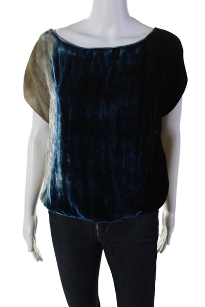 Chaser Womens Silk Suede Textured Round Neck Multicolor Blouse Blue Size S