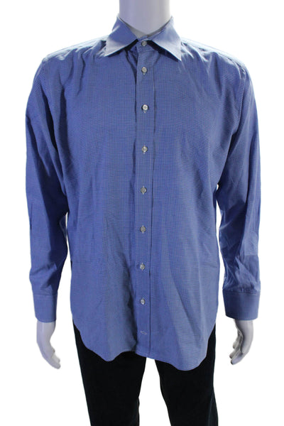 Etro Men's Collared Long Sleeves Button Down Shirt Blue Plaid Size M