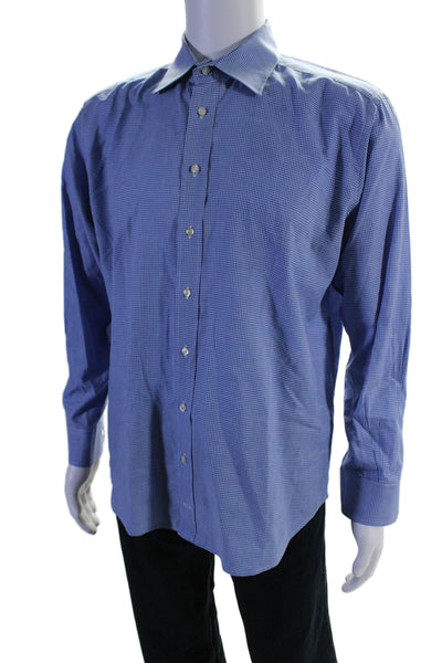 Etro Men's Collared Long Sleeves Button Down Shirt Blue Plaid Size M