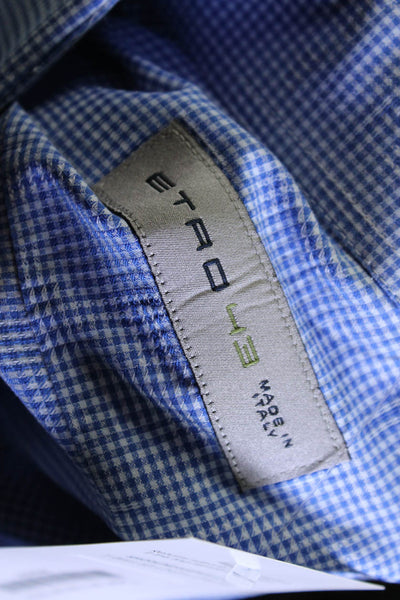 Etro Men's Collared Long Sleeves Button Down Shirt Blue Plaid Size M