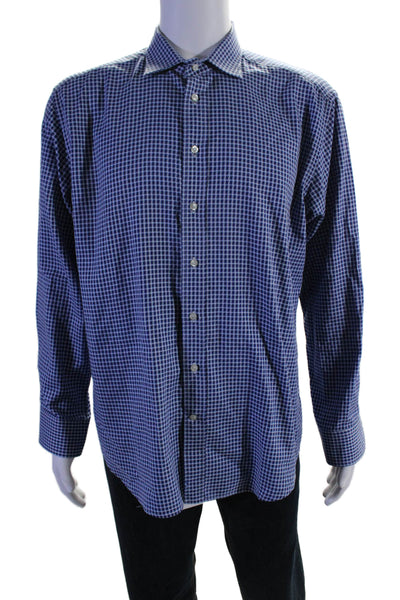 Etro Men's Collared Long Sleeves Button Down Plaid Shirt Blue Size L