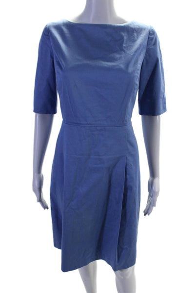 346 Brooks Brothers Women's Short Sleeves Pleated Bottom Midi Dress Blue Size 10