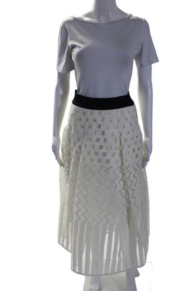 Milly Womens Inverted Pleat A Line Full Length Maxi Skirt White Black Size 8