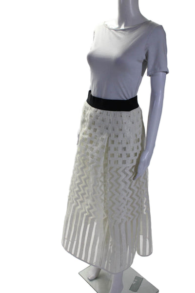 Milly Womens Inverted Pleat A Line Full Length Maxi Skirt White Black Size 8