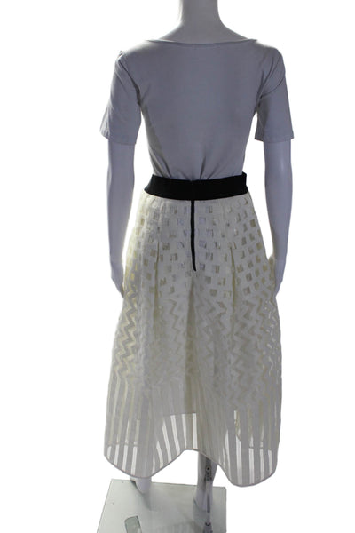 Milly Womens Inverted Pleat A Line Full Length Maxi Skirt White Black Size 8