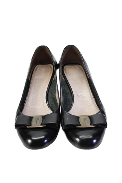 Salvatore Ferragamo Womens Black Leather Embellished Low Pumps Shoes Size 6.5D