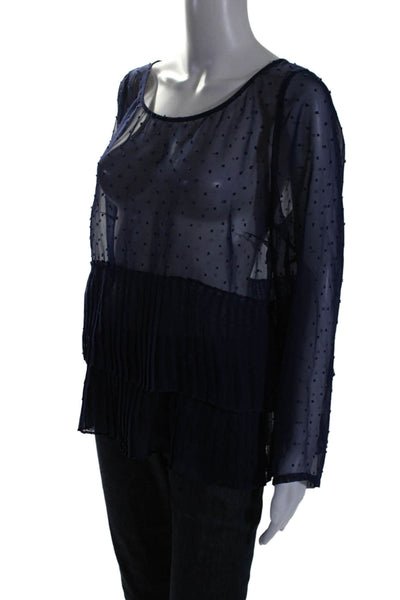 Plenty by Tracy Reese Womens Sheer Blue Textured Pleated Blouse Top Size L