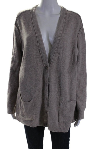 Inhabit Womens Taupe Brown V-neck Long Sleeve Cardigan Sweater Top Size L