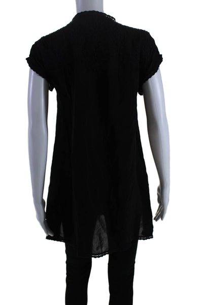 Johnny Was Women's V-Neck Sleeveless Embroidered Tunic Blouse Black Size XS