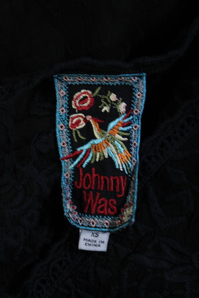 Johnny Was Women's V-Neck Sleeveless Embroidered Tunic Blouse Black Size XS