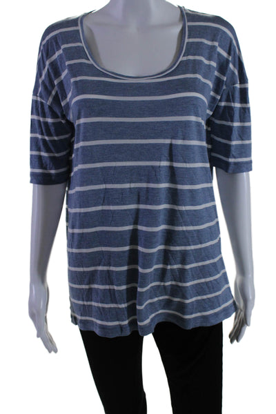 Lafayette 148 New York Women's Short Sleeves Basic T-Shirt Blue Striped Size P