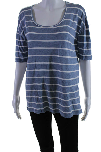 Lafayette 148 New York Women's Short Sleeves Basic T-Shirt Blue Striped Size P