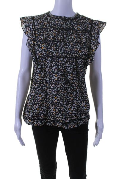 Rails Womens Floral Print Short Sleeves Blouse Black Multi Colored Size Medium