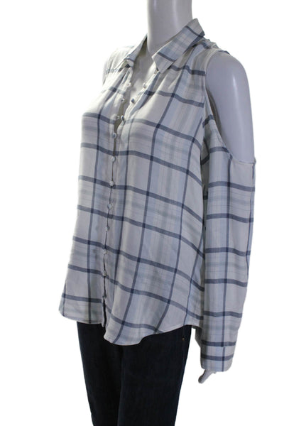 Paige Black Label Womens Plaid Button Down Shirt White Blue Size Medium