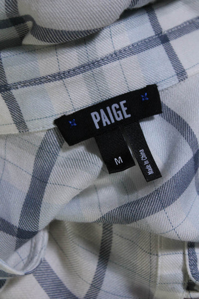 Paige Black Label Womens Plaid Button Down Shirt White Blue Size Medium