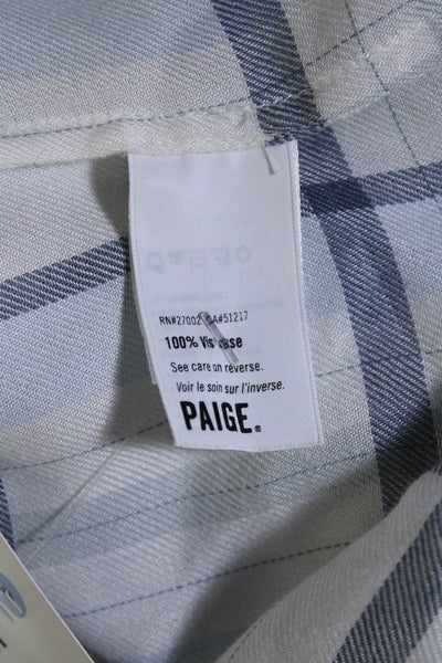 Paige Black Label Womens Plaid Button Down Shirt White Blue Size Medium