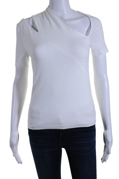 Helmut Lang Womens White Cut Out Detail  Asymmetric V-neck Blouse Top Size M