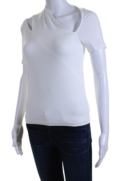 Helmut Lang Womens White Cut Out Detail  Asymmetric V-neck Blouse Top Size M