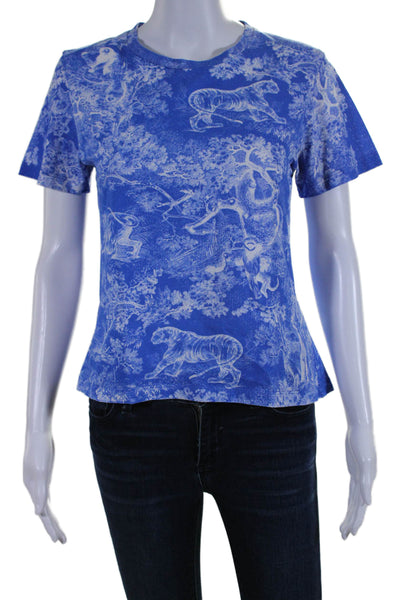 Christian Dior Womens Cotton Blend Blue Crew Neck Graphic Print Tee Top Size M