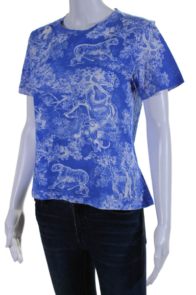 Christian Dior Womens Cotton Blend Blue Crew Neck Graphic Print Tee Top Size M