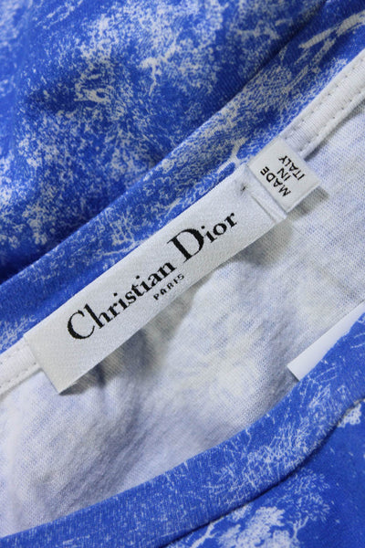 Christian Dior Womens Cotton Blend Blue Crew Neck Graphic Print Tee Top Size M