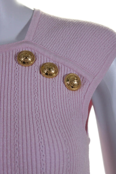 Balmain Womens Pink Button Detail Square Neck Cap Sleeve Blouse Top Size 40