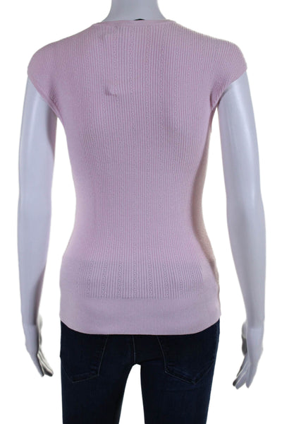 Balmain Womens Pink Button Detail Square Neck Cap Sleeve Blouse Top Size 40