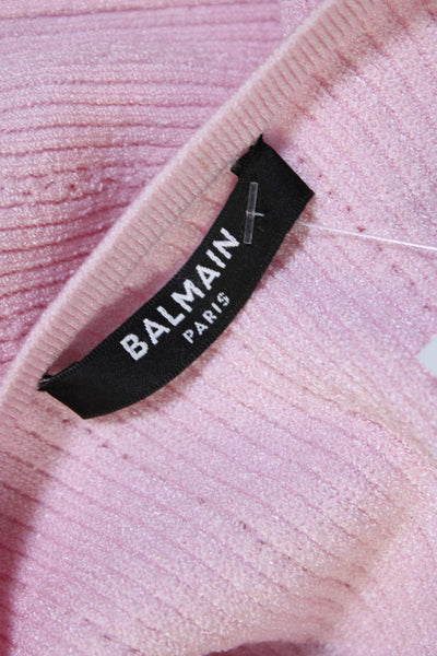 Balmain Womens Pink Button Detail Square Neck Cap Sleeve Blouse Top Size 40