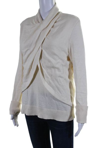 Johanna Ortiz Womens Cotton Cream Cowl Neck Long Sleeve Wrap Sweater Top Size S