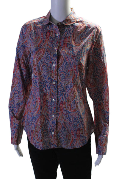 J Crew Womens Button Front Collared Paisley Shirt Multicolored Cotton Size 6