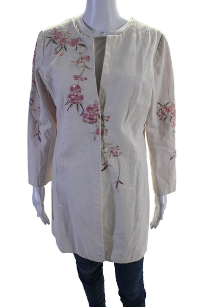 Odille Anthropologie Women's Long Sleeves Embroidered Jacket White Size 14