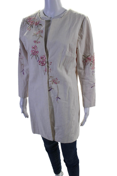 Odille Anthropologie Women's Long Sleeves Embroidered Jacket White Size 14