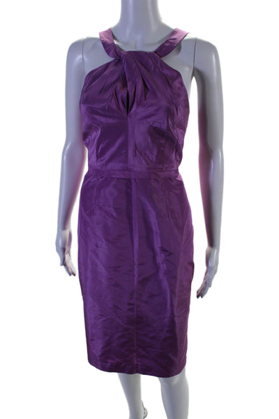 J Crew Womens Silk Halter Neck Sleeveless Sheath Dress Purple Size 8