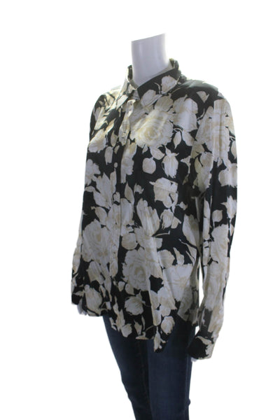 Liberty Womens Floral Print Button Down Blouse Black Beige Size Extra Extra Larg