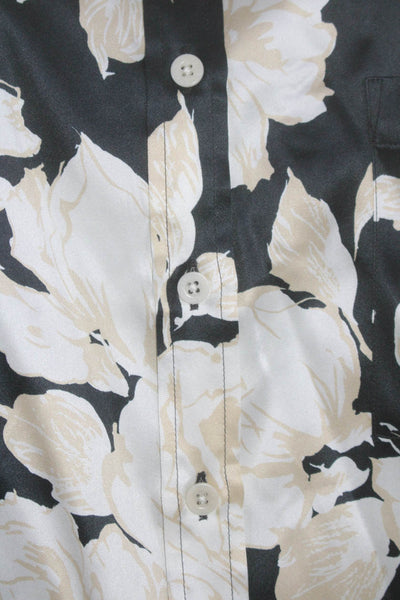 Liberty Womens Floral Print Button Down Blouse Black Beige Size Extra Extra Larg