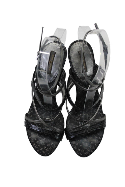 Louis Vuitton Womens Leather Strappy Ankle Strap Sandals Black Size 37.5 7.5