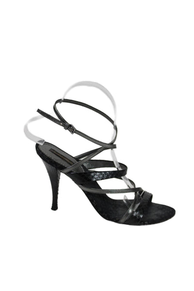 Louis Vuitton Womens Leather Strappy Ankle Strap Sandals Black Size 37.5 7.5