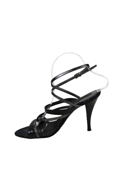 Louis Vuitton Womens Leather Strappy Ankle Strap Sandals Black Size 37.5 7.5