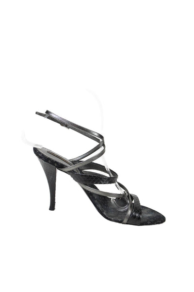 Louis Vuitton Womens Leather Strappy Ankle Strap Sandals Black Size 37.5 7.5