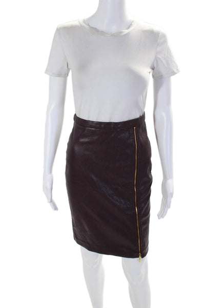 Marc Bouwer Womens Faux Leather Lace Trim Pencil Skirt Burgundy Size XS