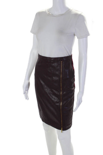 Marc Bouwer Womens Faux Leather Lace Trim Pencil Skirt Burgundy Size XS