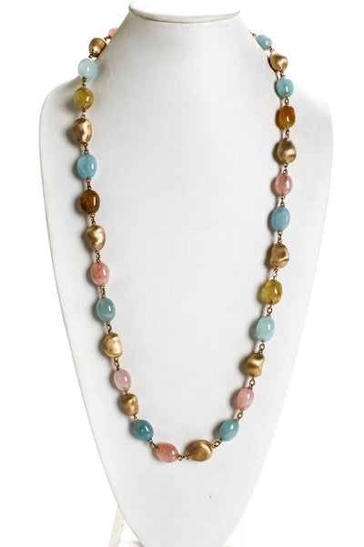 Yvel Womens 18K Yellow Gold Multicolor Aquamarine Beaded Necklace 35" 153.7g