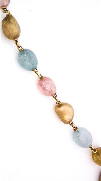 Yvel Womens 18K Yellow Gold Multicolor Aquamarine Beaded Necklace 35" 153.7g