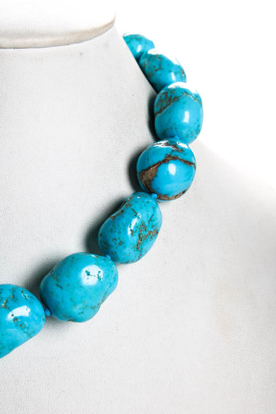 Designer Womens Tumbled Turquoise Large Beaded Necklace 18.5"