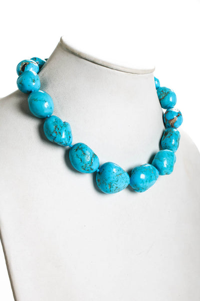 Designer Womens Tumbled Turquoise Large Beaded Necklace 18.5"