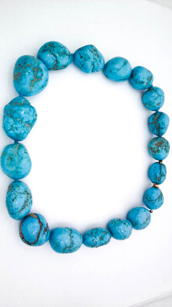 Designer Womens Tumbled Turquoise Large Beaded Necklace 18.5"